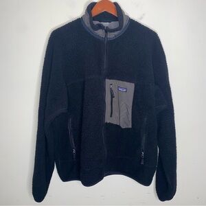 Vintage Patagonia Men's Retro-X Fleece XL Black and Gray Zip-Up Jacket